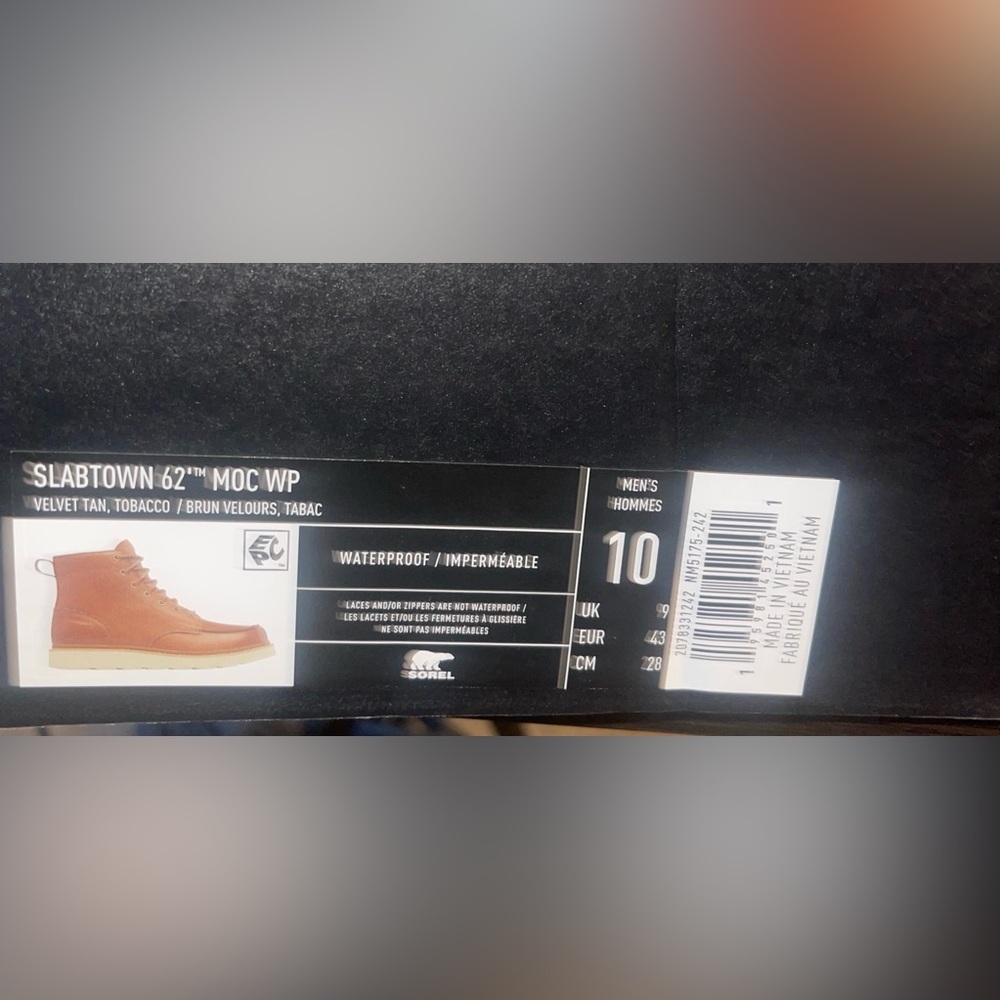 Sorel Slabtown 62” Men’s size 10 Velvet Tan, Tobacco color